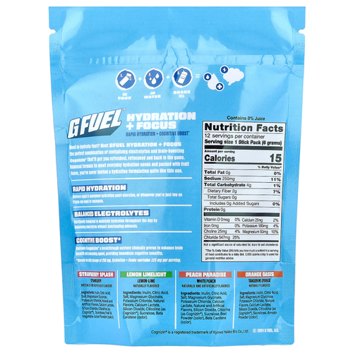 G FUEL, Hydration + Focus, смесь для приготовления электролитического напитка с Cognizin®, ассорти из 12 стик-пакетов по 6 г (0,21 унции)