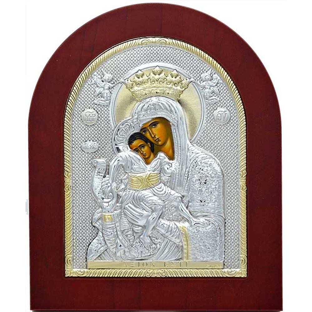 Милующая икона Божьей Матери "Достойно есть" в серебряном окладе.