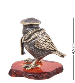 AM-4098 Фигурка «Птица Воробушек Остап» (латунь, янтарь)