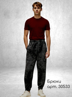 30533 Брюки-джоггеры футер 2-х нитка черный мрамор (56)