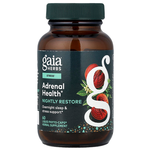Gaia Herbs, Adrenal Health®, ночное восстановление, 60 Phyto-Caps® в жидкой форме