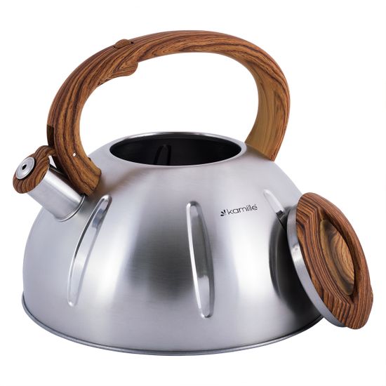 Чайник 5 л. из нержавеющей стали со свистком Kamille KM-0698 и коричневой бакелитовой ручкой