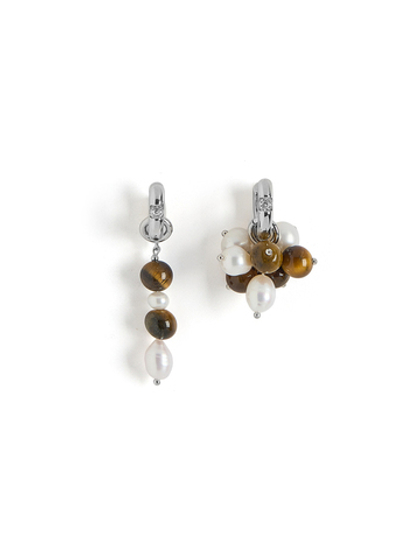 Серьги "Tiger's eye pearl berry" Silver