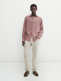 Massimo Dutti Зауженные брюки с отделкой под деним, бежевый