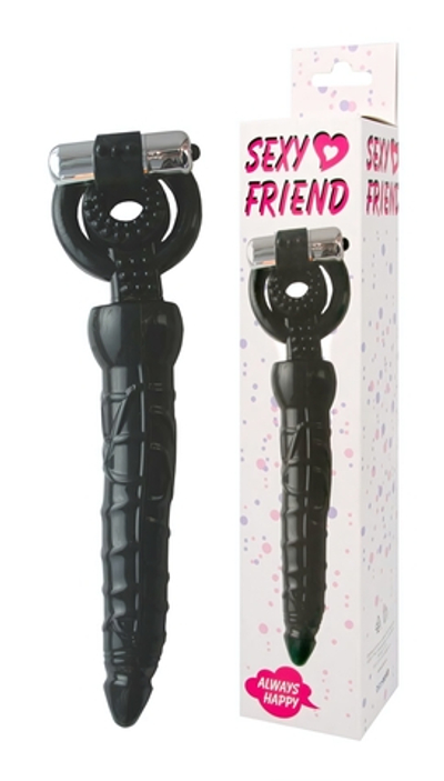 Вибронасадка с анальным стимулятором чёрная 18 см