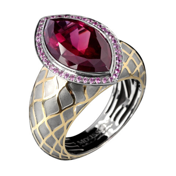 Кольцо с Родолитом и Розовыми Сапфирами, R0192-0/5