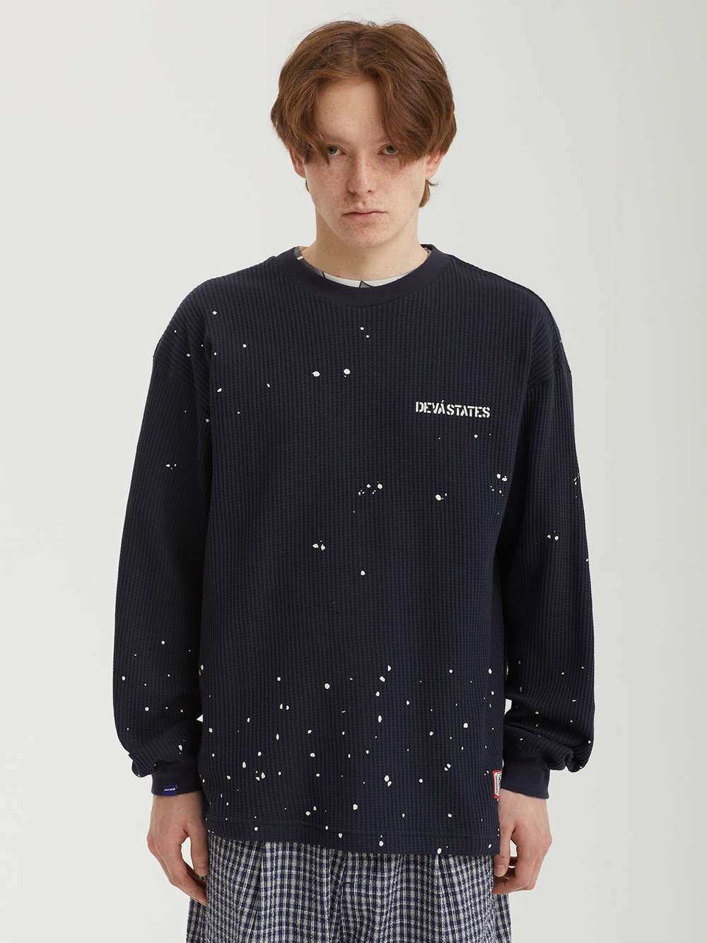 Мужской Лонгслив Crewneck Waffle Top - Splats - Navy Blue