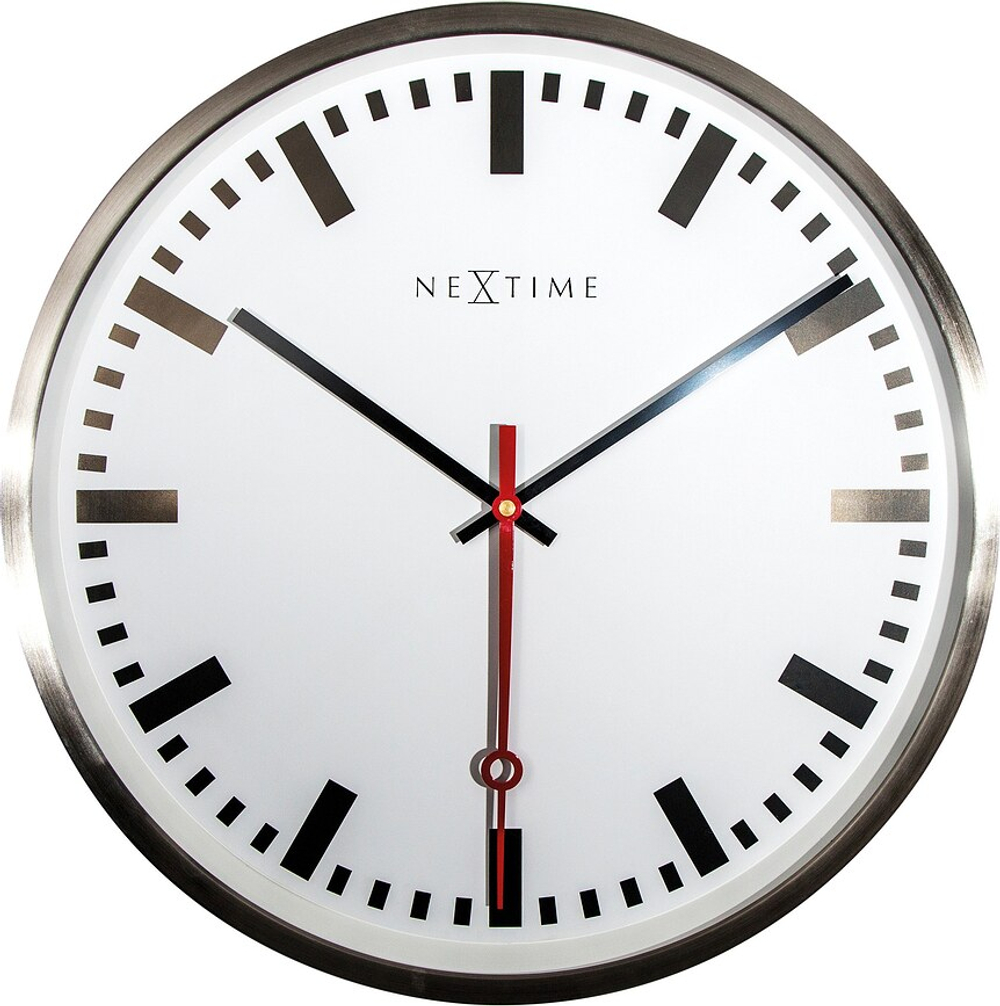 Настенные часы NeXtime Super Station, нержавеющая сталь, 55 см