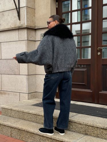 Графитовая куртка из шерсти со съемным мехом