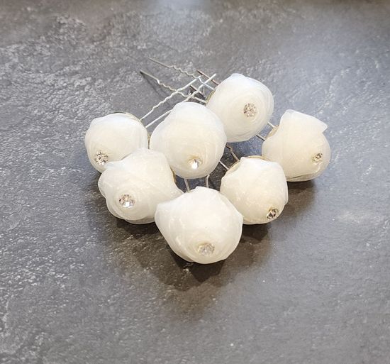 Набор шпилек "Розы" органза, 10 шт, белый