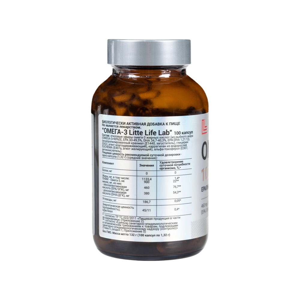 Омега-3 Litte Life Lab, 1000 мг, 100 капсул