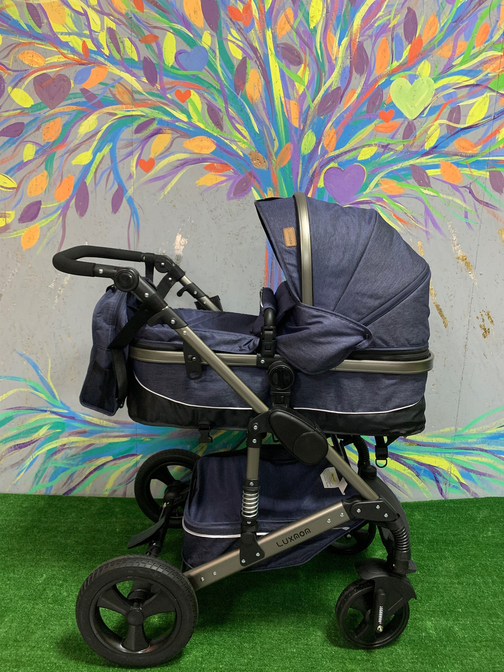 Коляска-трансформер Luxmom 555 2в1 Джинс текстиль Серебристая рама