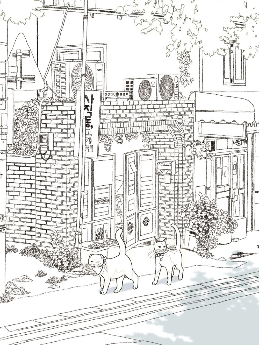 Two cats and a walk, Four Seasons. Coloring book (Korea)