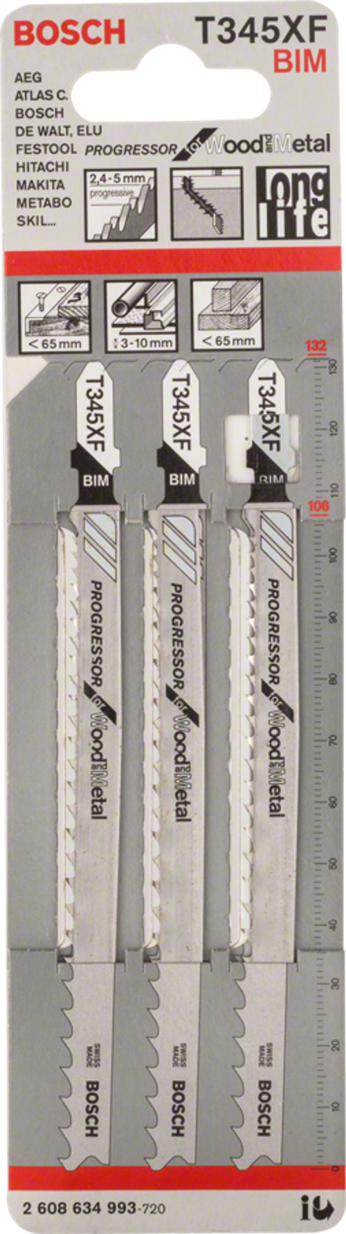 Лобзиковые пилки T345 XF, BIM BOSCH 2608634993