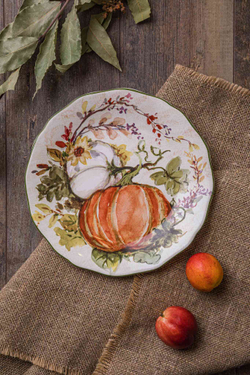 Тарелка закусочная 23см Certified Int Осеннее утро Белая и оранжевая тыквы