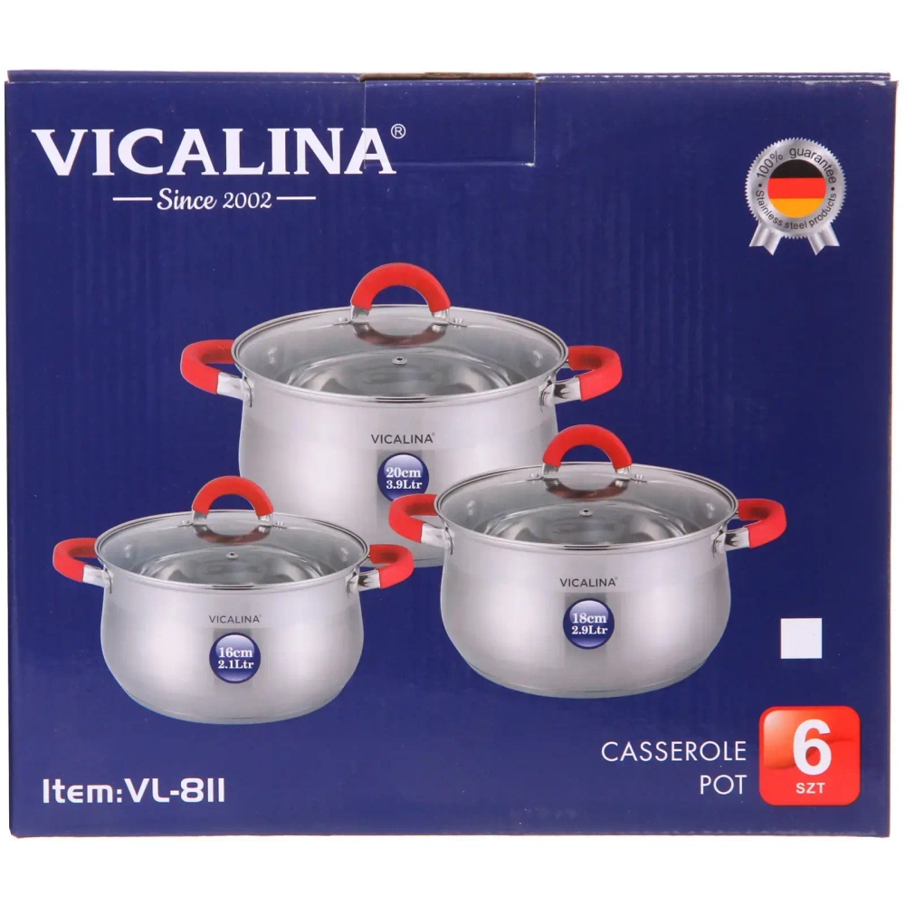 Набор посуды из нержавеющей стали VICALINA 3 предмета (3 кастрюли 2,1л, 2,9л, 3,9л) VL-811