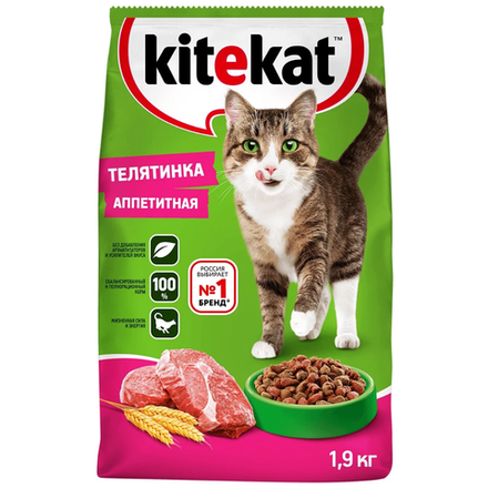 Сухой корм для кошек Kitekat Аппетитная телятина 1,9 кг
