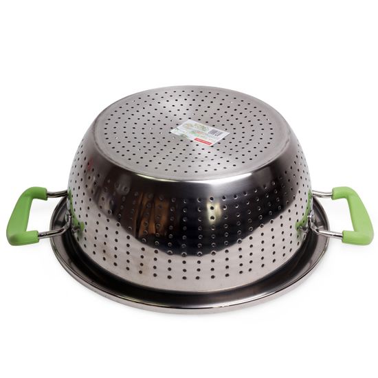 Дуршлаг 24 см. из нержавеющей стали с двумя силиконовыми ручками Kamille КМ-4358