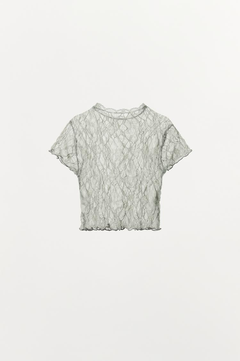 ZARA КРУЖЕВНОЙ КРОП-ТОП, ЗЕЛЕНОВАТЫЙ