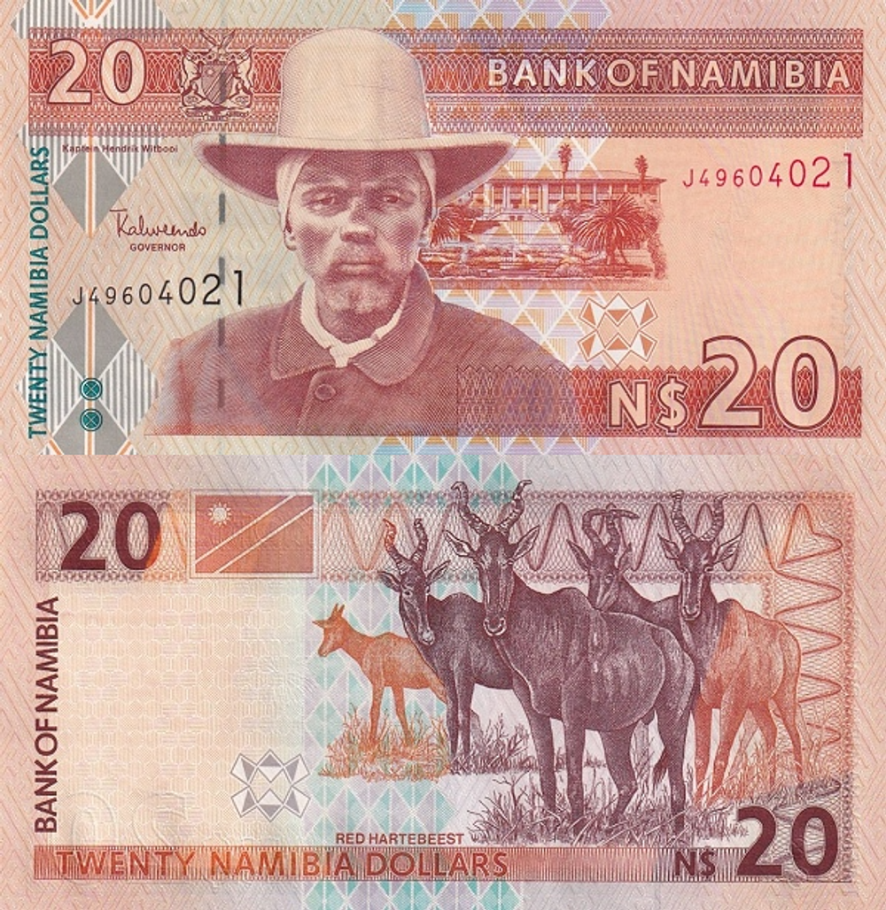 Намибия 20 долларов 2002 Красный Хартебист UNC