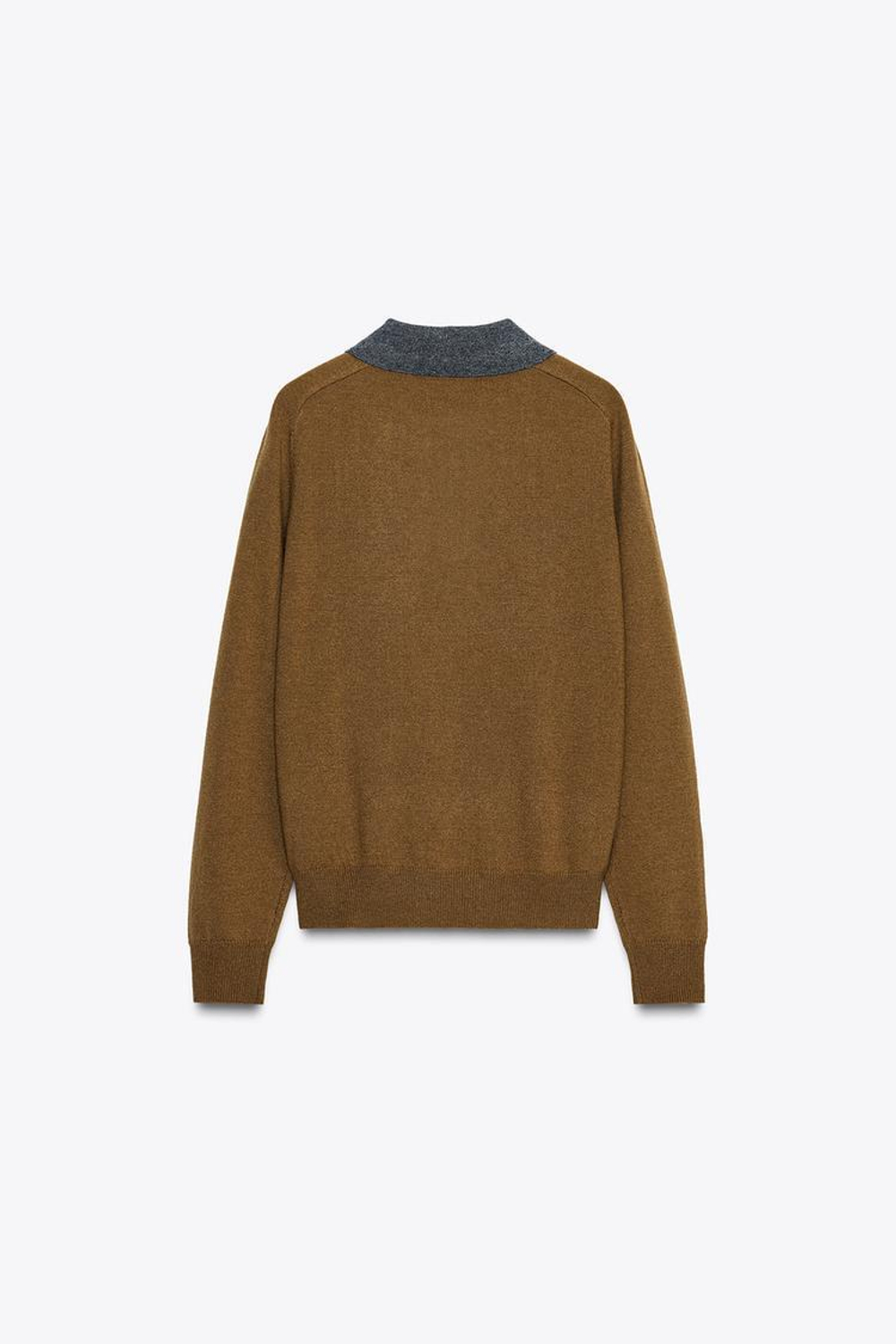 ZARA ТРИКОТАЖНЫЙ СВИТЕР ПОЛО С УЗОРОМ «РОМБЫ», СВЕТЛО-КОРИЧНЕВЫЙ