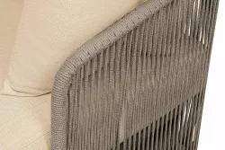 "Альбано" диван 3-местный плетеный из роупа, каркас алюминий светло-серый (RAL7035) муар, роуп серый меланж круглый, ткань Mossle светло-бежевая