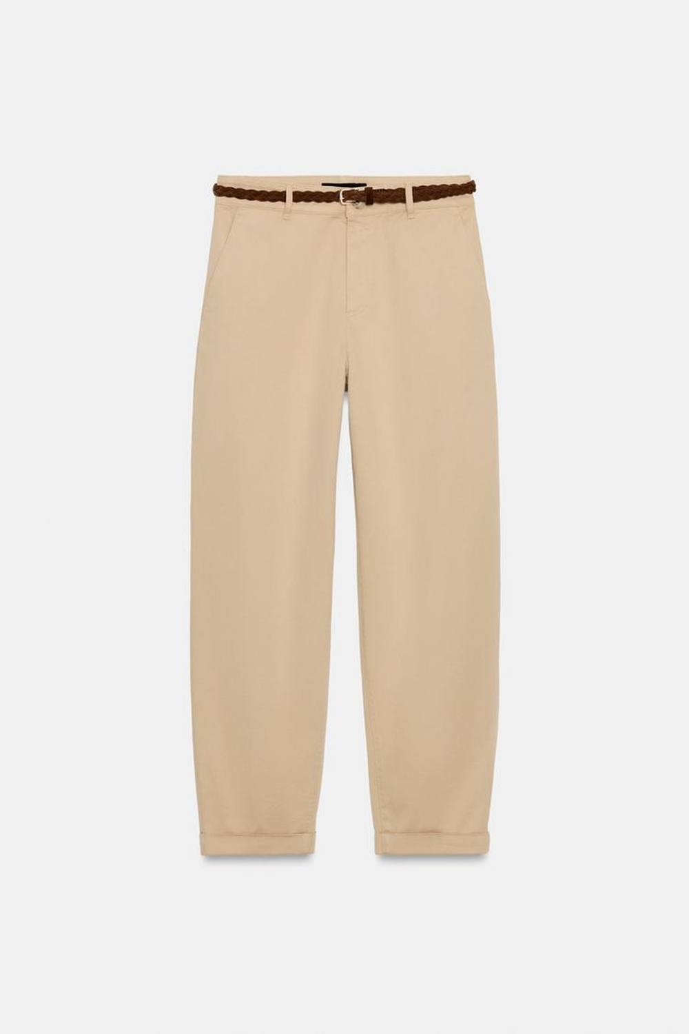 ZARA БРЮКИ ЧИНОС С ПЛЕТЕНЫМ РЕМНЕМ, СВЕТЛЫЙ ЖЕЛТО-КОРИЧНЕВЫЙ