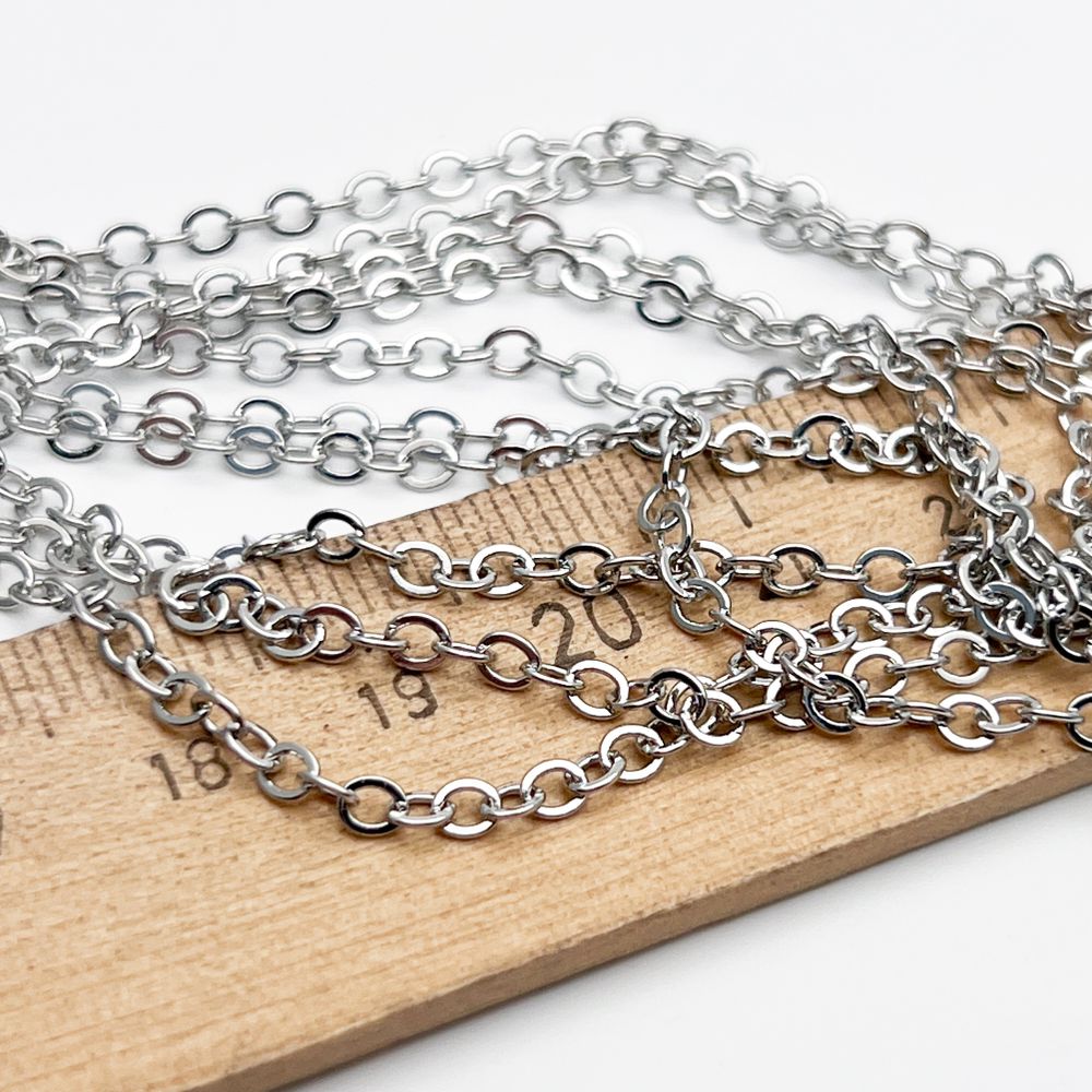 Цепочка, цвет серебро (родий), размер звена 3,2*2,6 мм, цена за отрезок 50 см