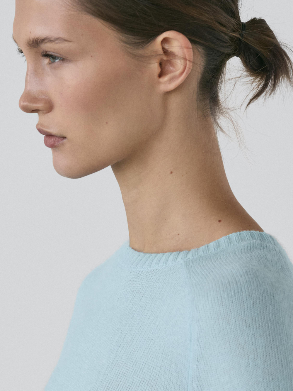 Massimo Dutti Трикотажный свитер из смесовой альпаки с короткими рукавами, небесно-голубой