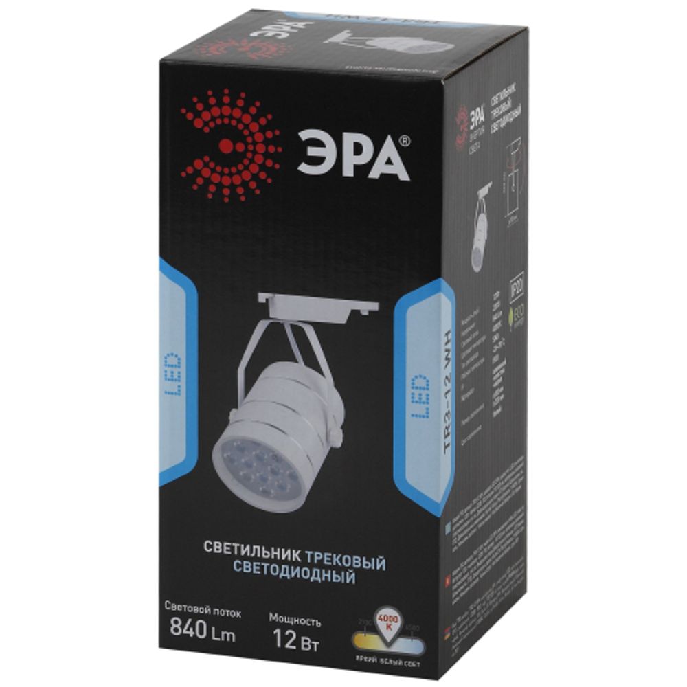 Трековый светильник однофазный ЭРА TR3 - 12 WH светодиодный 12Вт белый SMD | Однофазные светильники LED