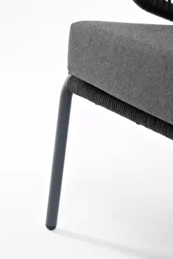 "Милан" диван 3-местный плетеный из роупа, каркас алюминий темно-серый (RAL7024) муар, роуп темно-серый круглый, ткань темно-серая 027