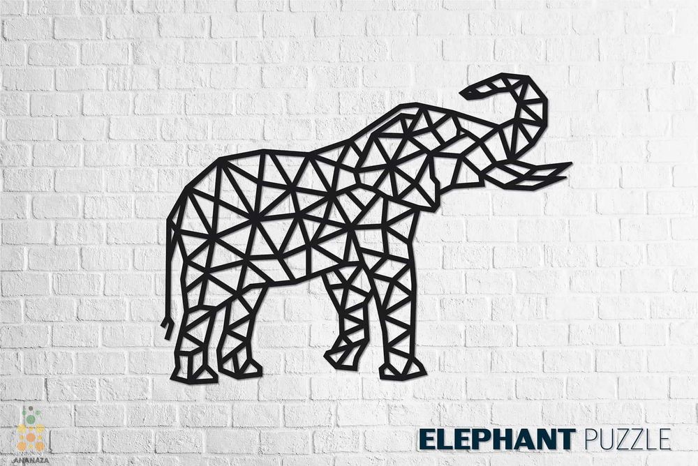 Полигональная картина &quot;Слон&quot; от EWA - интерьерная деревянная сборная модель, пазл