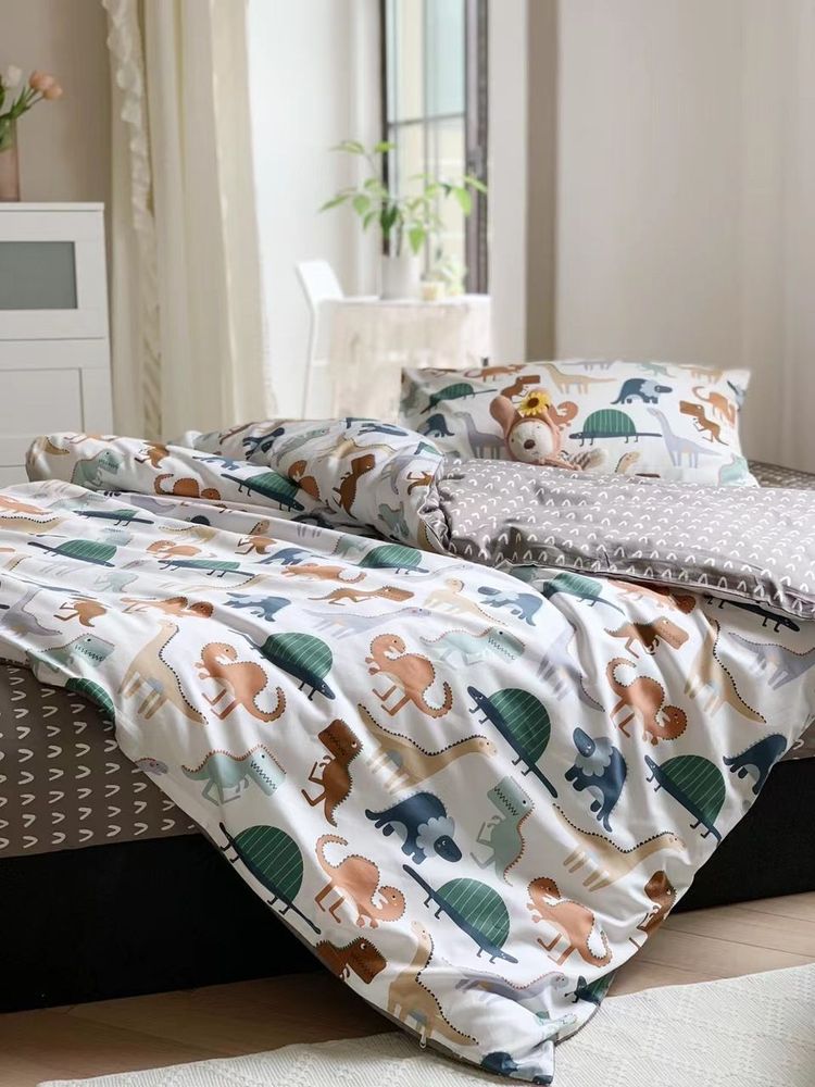 ZEPHYR HOME Постельное белье Полуторка Египетский хлопок Белый динозавры
