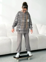 Спортивный костюм для девочки на весну серый оверсайз