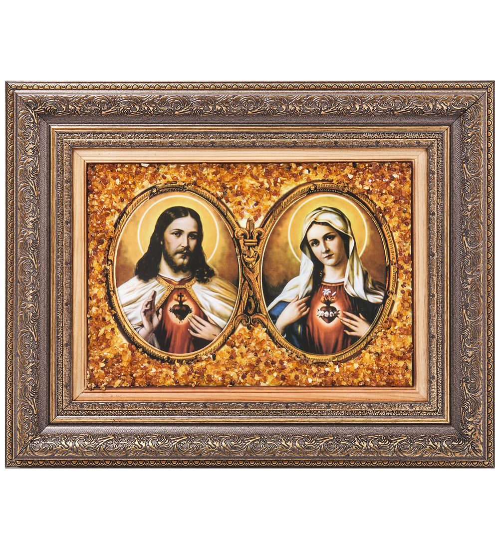 AMB-01/20 Икона «Иисус и Мария» (с янтарной крошкой) пласт.рамка L-37см