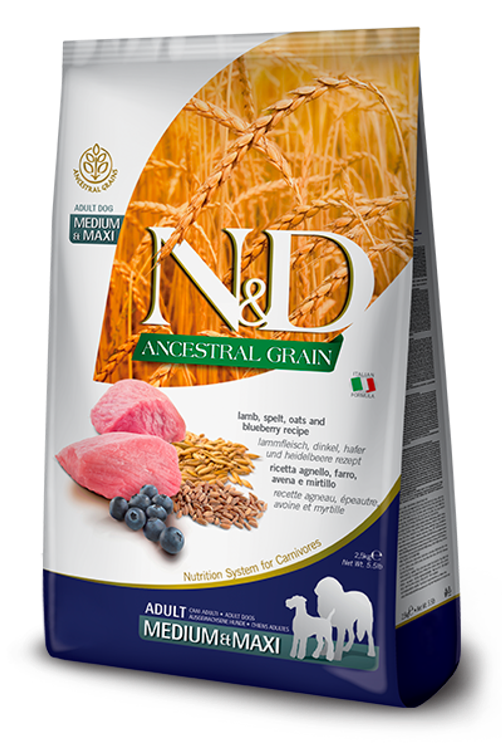 Сухой корм N&D Ancestral Grain Lamb & Blueberry Adult для собак средних и крупных пород