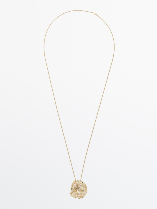 Massimo Dutti Ожерелье с кружевной подвеской, золотистый