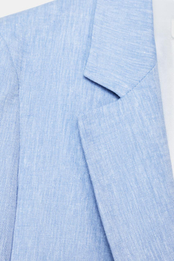 ZARA БЛЕЙЗЕР ИЗ СМЕСОВОГО ЛЬНА С ПОДВЕРНУТЫМИ РУКАВАМИ, ГОЛУБОЙ