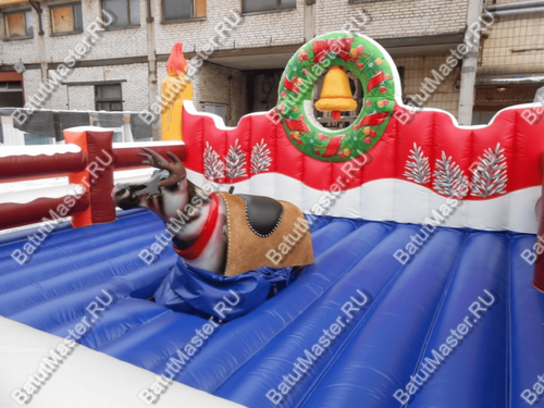 Надувной аттракцион Родео, олень+батут, "Рождественский", 5*5*3 м