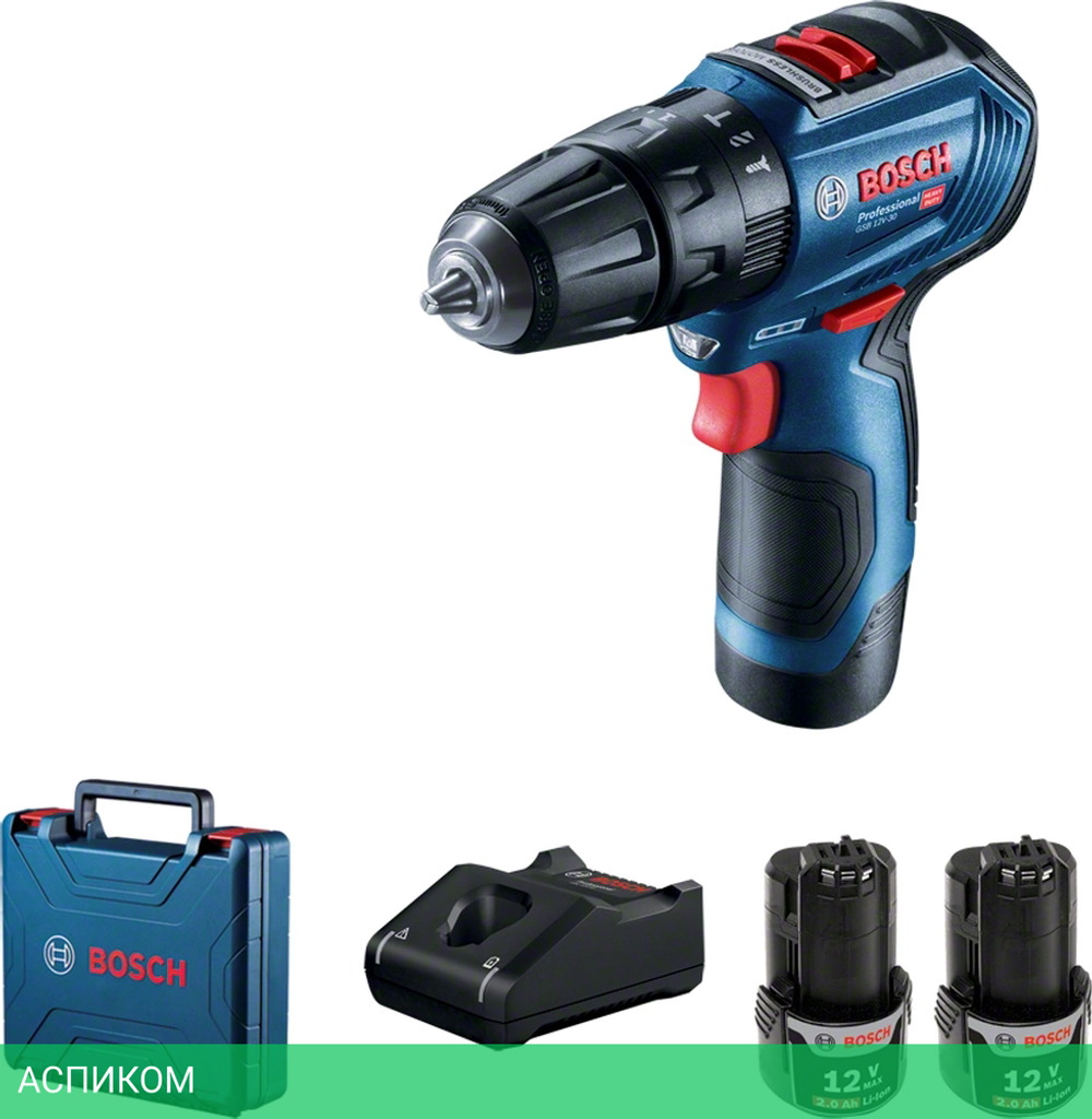 Дрель-шуруповерт Bosch GSB 12V-30 Professional с 2-мя АКБ кейс (0.601.9G9.100)
