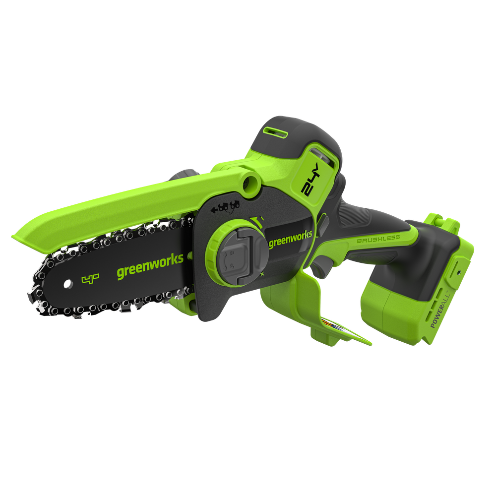 Цепная мини-пила аккумуляторная Greenworks CS2410A, 24V, 10см, бесщёточная, с автоматической смазкой цепи, c 1хАКБ 4Ач и ЗУ (CS2410AUB)