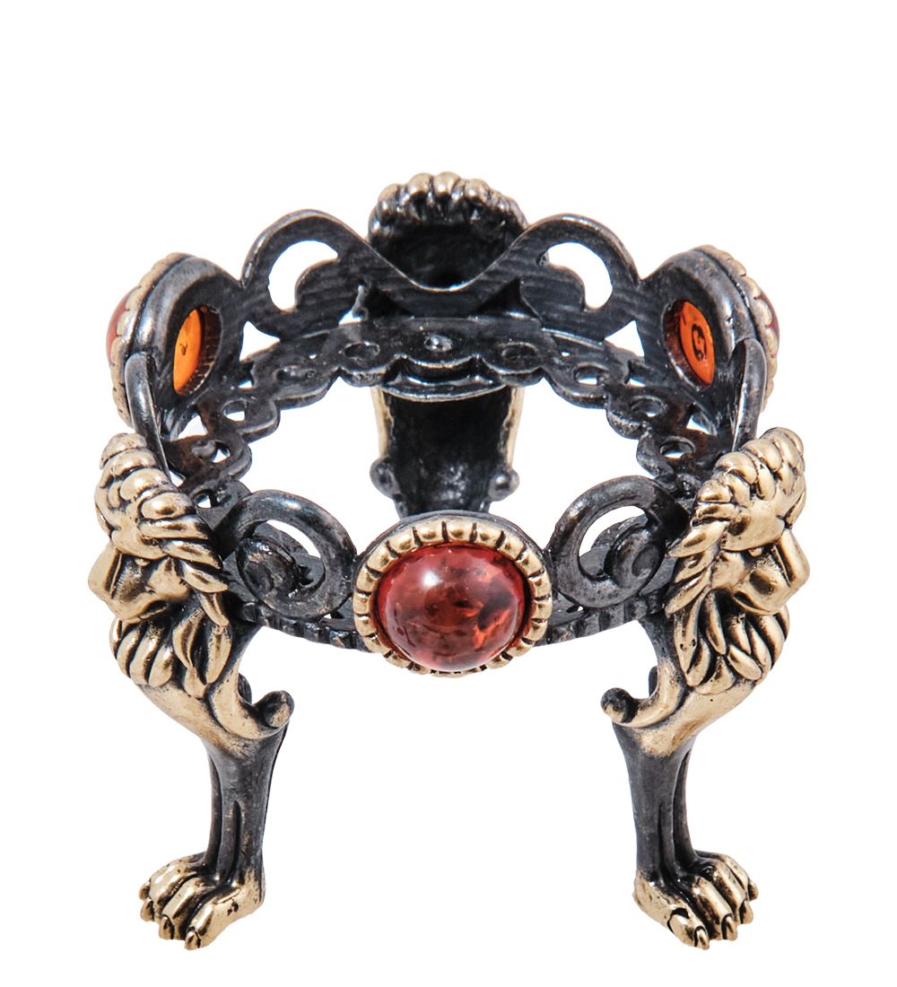 Народные промыслы AM-3995 Подсвечник «Львы» (латунь, янтарь)