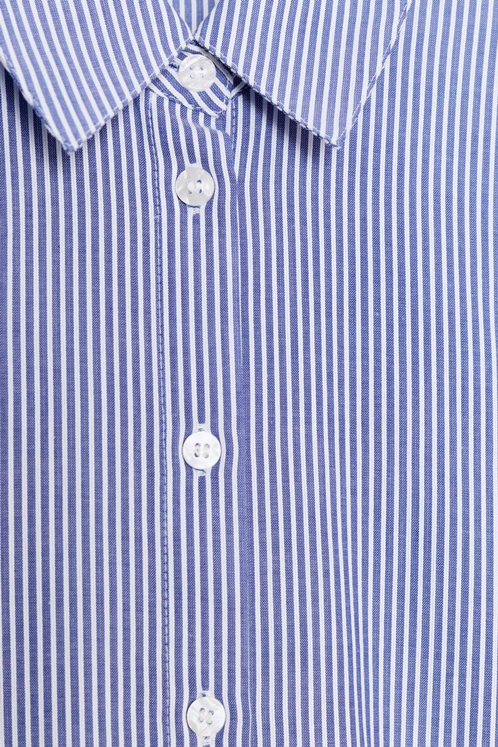 ZARA ХЛОПКОВАЯ РУБАШКА В ПОЛОСКУ, ЭКРЮ/СИНИЙ