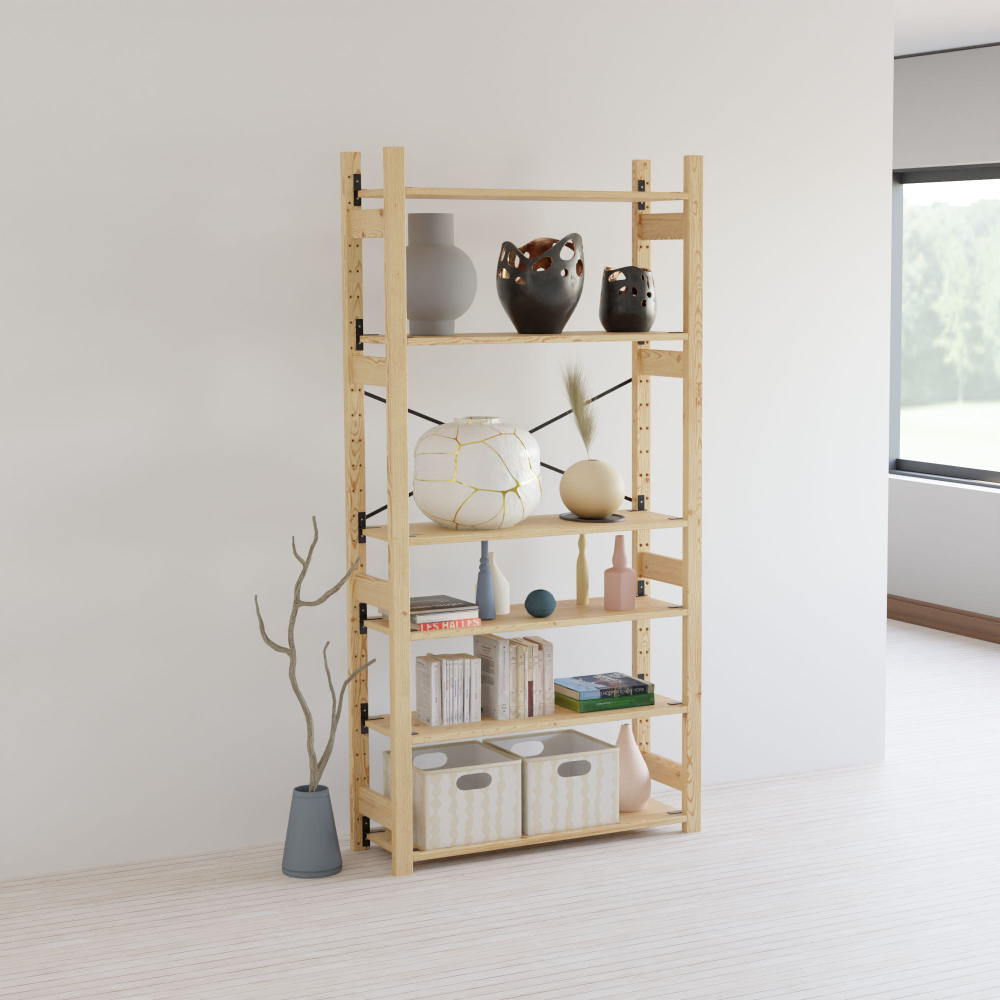 Стеллаж деревянный напольный с 6 полками Икеа ИВАР IVAR 179х89х30 см, стеллаж для хранения книг и игрушек, для цветов на балкон из массива сосны
