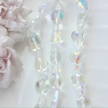 Бусины стеклянные, прозрачный с переливами, фриформ 22*13 мм, 1 бусина, МК039