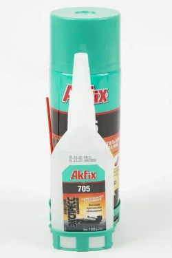 Набор для экспресс склеивания Akfix 705 (активатор 400 мл + клей 125 гр) двухкомпонентный для дерева, ткани, резины, кожи, обуви, пластика