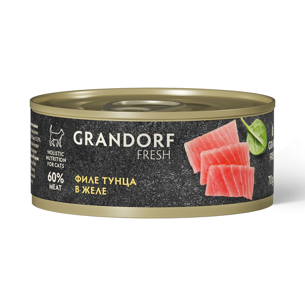 Влажный корм GRANDORF FRESH Tuna in jelly Консервы для кошек филе тунца в желе 6уп по 70гр