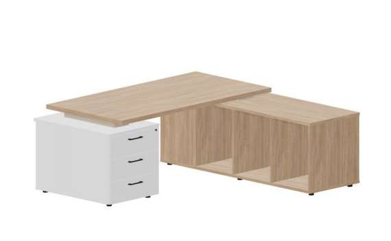 Стол на опорной тумбе 3 ящика и опорной сервисной тумбе (правый) 180(+30/45/60)х180х73.5см