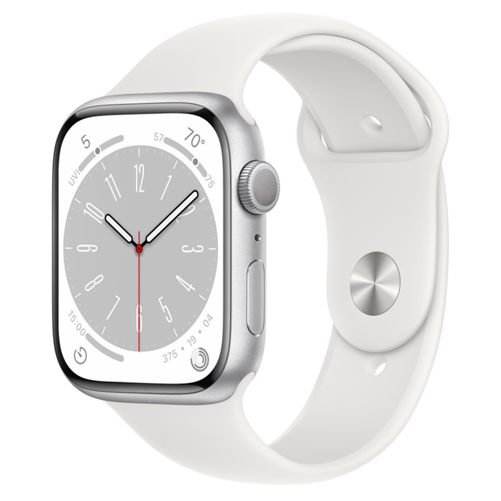 Apple Watch Series 8, 41 мм, из алюминия серебристого цвета, спортивный ремешок