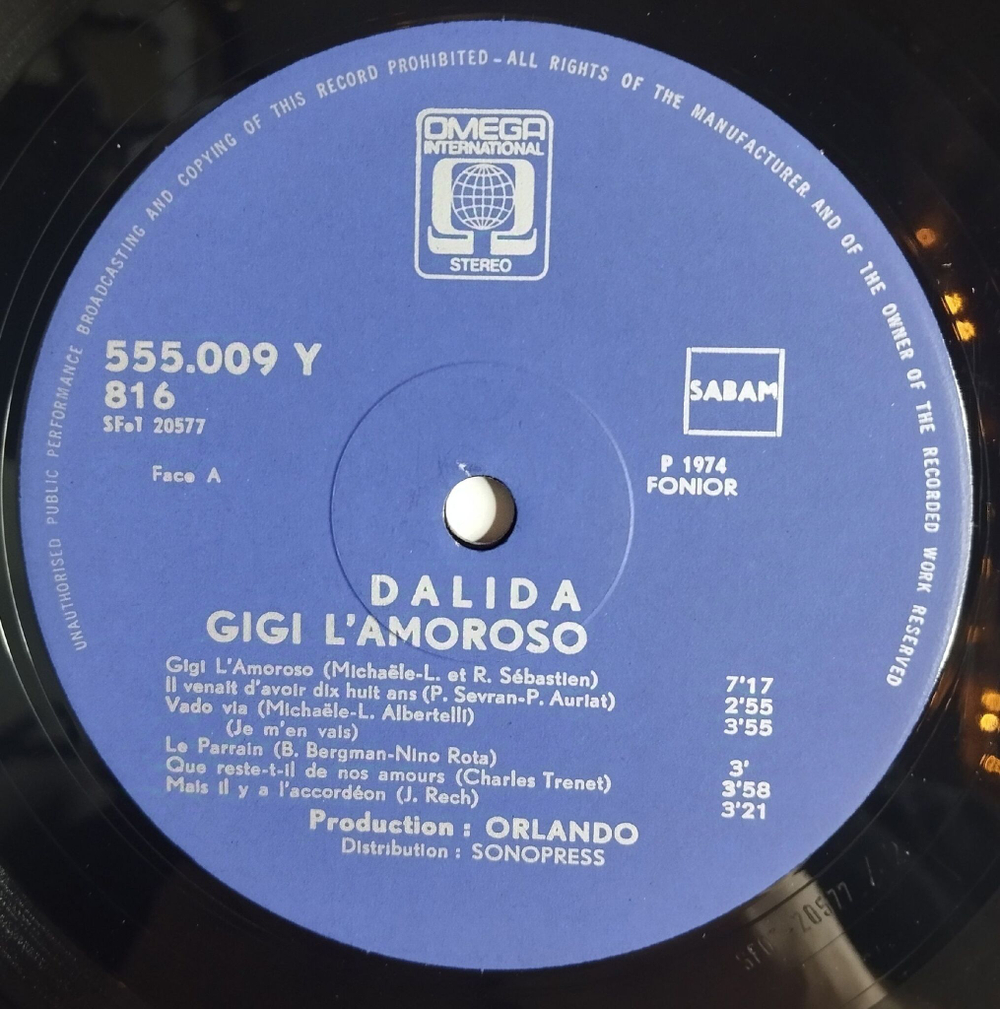 Винтажная виниловая пластинка LP Dalida Gigi Lamoroso (Бельгия 1974)